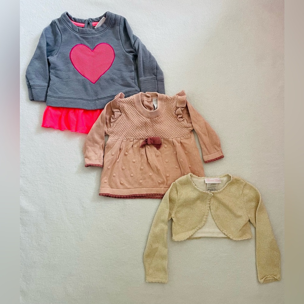 Bonnie Baby Laura Ashley Cat & Jack Toddler Sweaters 12-18 M Set of 3 Colorful